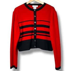 TALBOTS Wool Blend Cropped Button Front  Long Sleeve Cardigan Red & Black Sz M